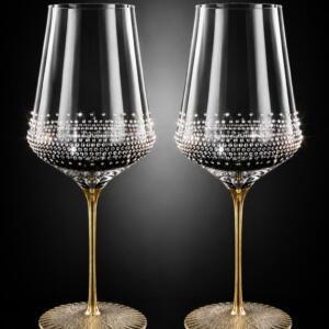 Rotweinglas Gold - veredelt mit Swarovski® Kristallen (Bordüre - 2er Set)