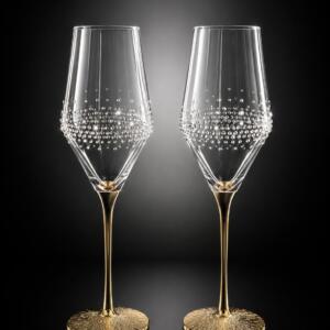 Sektglas Gold - veredelt mit Swarovski ® Kristallen (Bordüre - 2er Set)